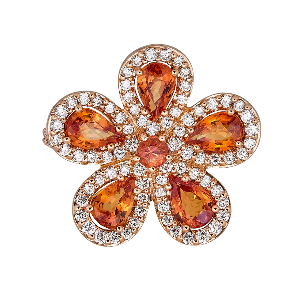 Piranesi Rose Gold Classic Flower Ring - Orange Sapphire