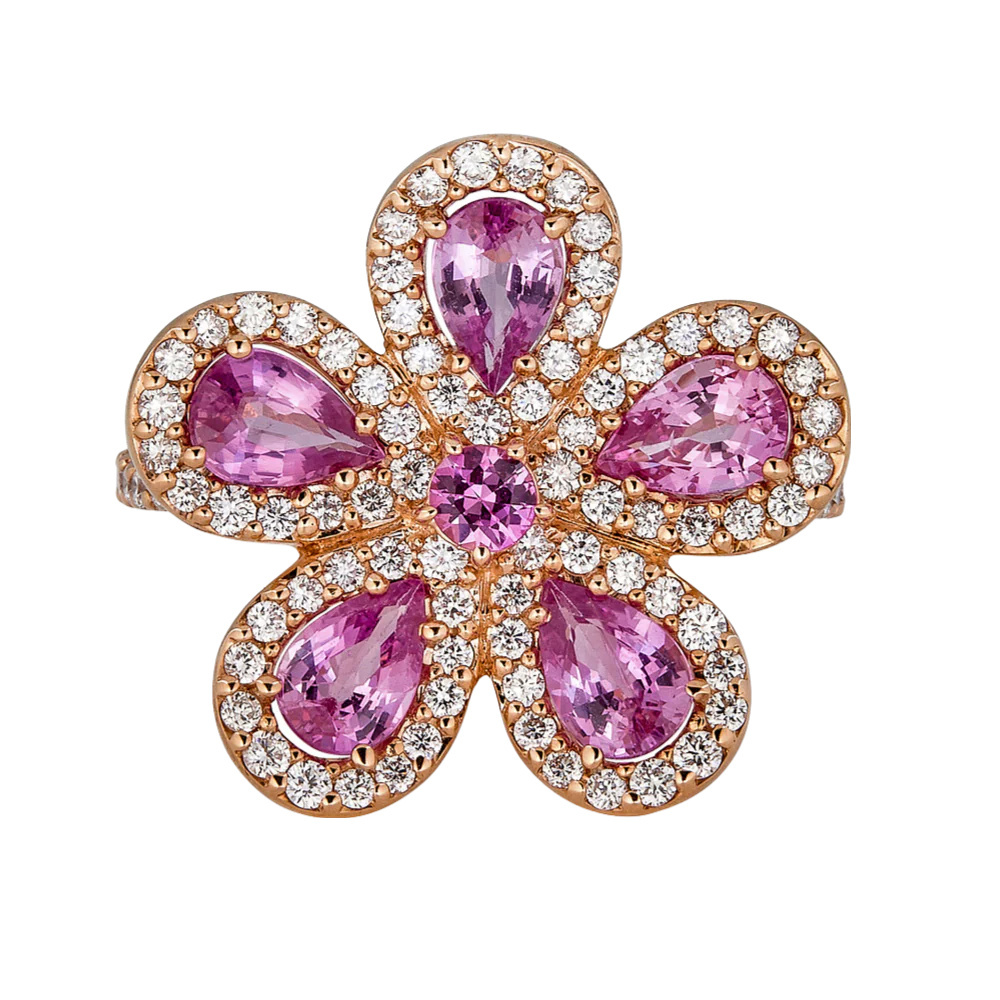 Piranesi Rose Gold Classic Flower Ring - Pink Sapphire