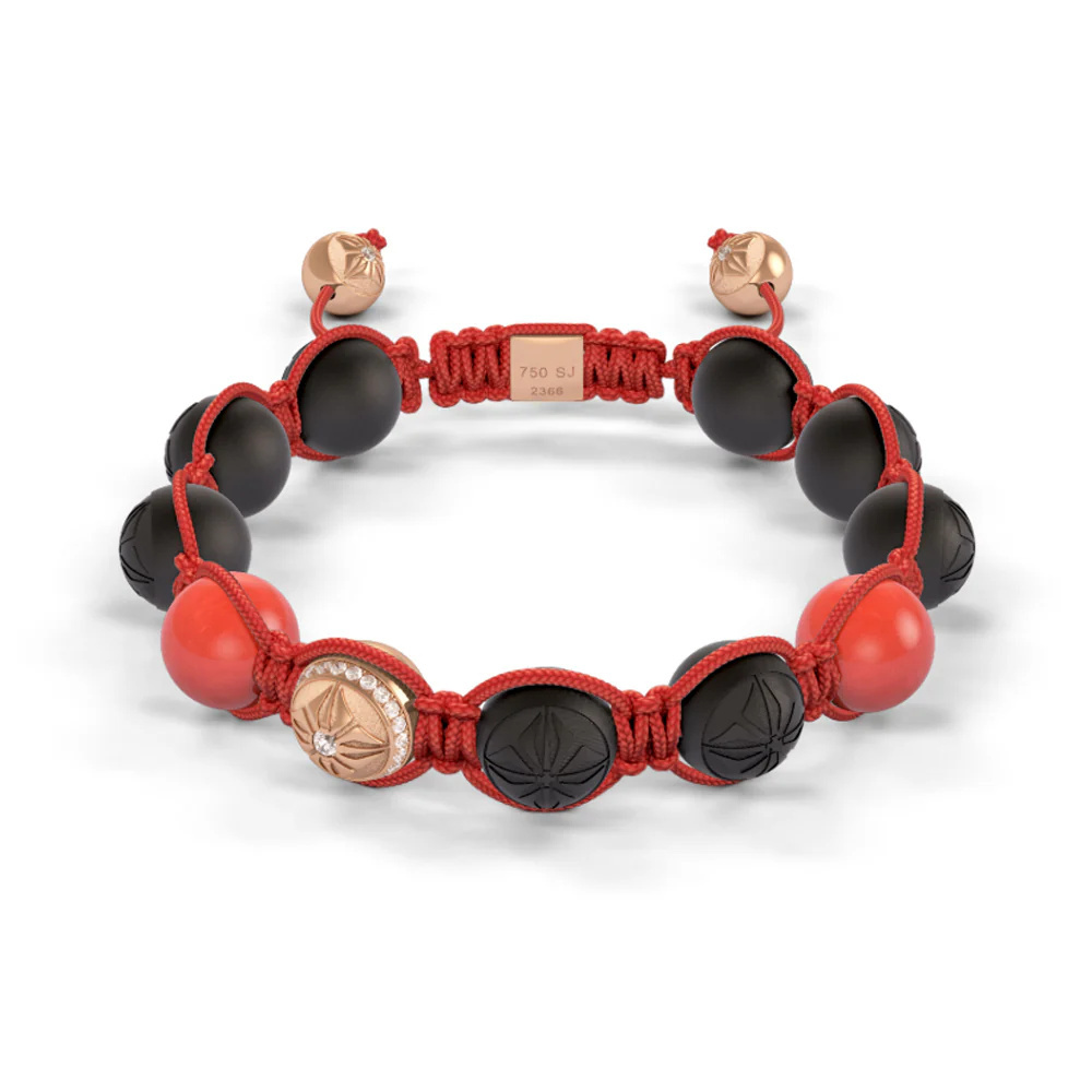 Shamballa Jewels Rose Gold Diamond Coral & Ceramic 10mm Bead Braided Bracelet D234705
