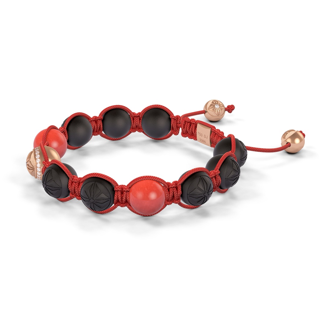 Shamballa Jewels Rose Gold Diamond Coral & Ceramic 10mm Bead Braided Bracelet (Right View)