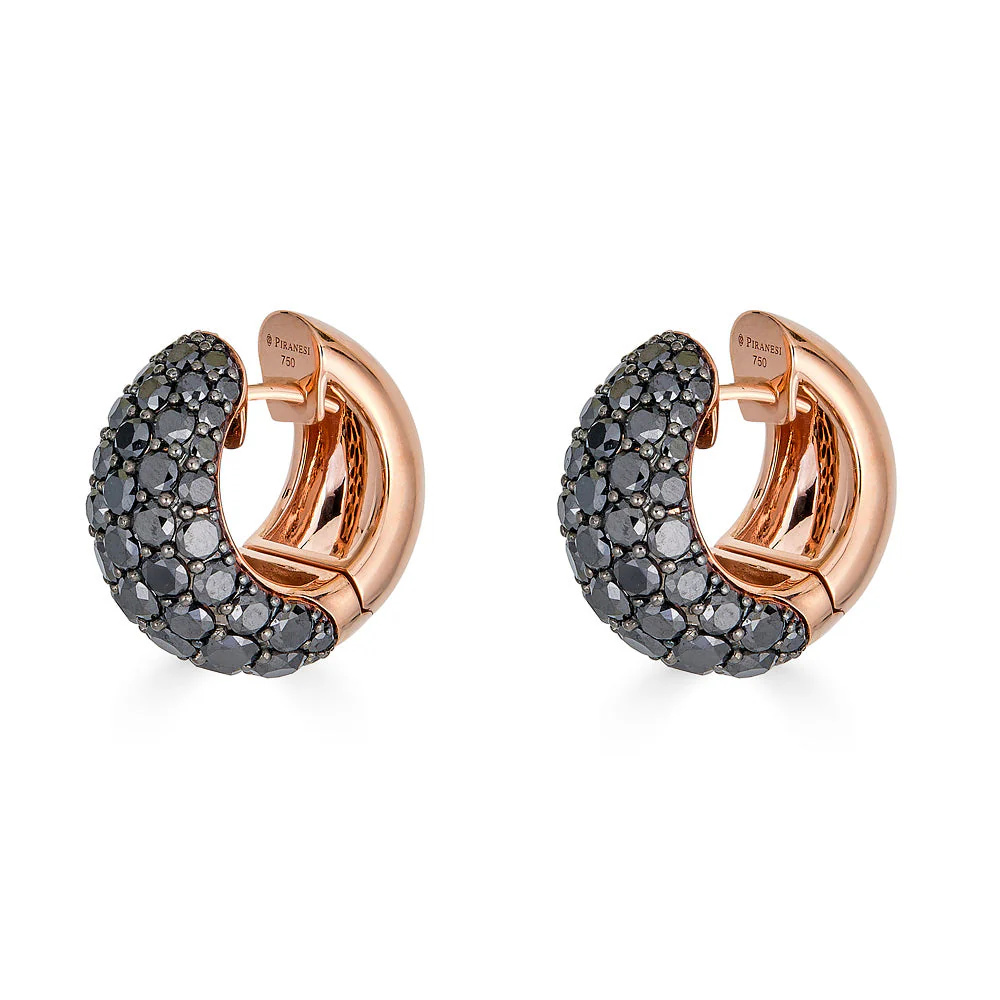 Piranesi Rose Gold Dome Huggie Earring - Black Diamond E5406-BK #2