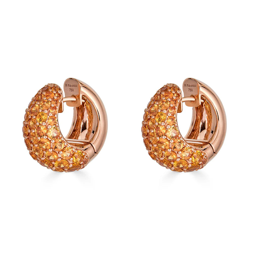 Piranesi Rose Gold Dome Huggie Earring - Orange Sapphire E5406-OR #2