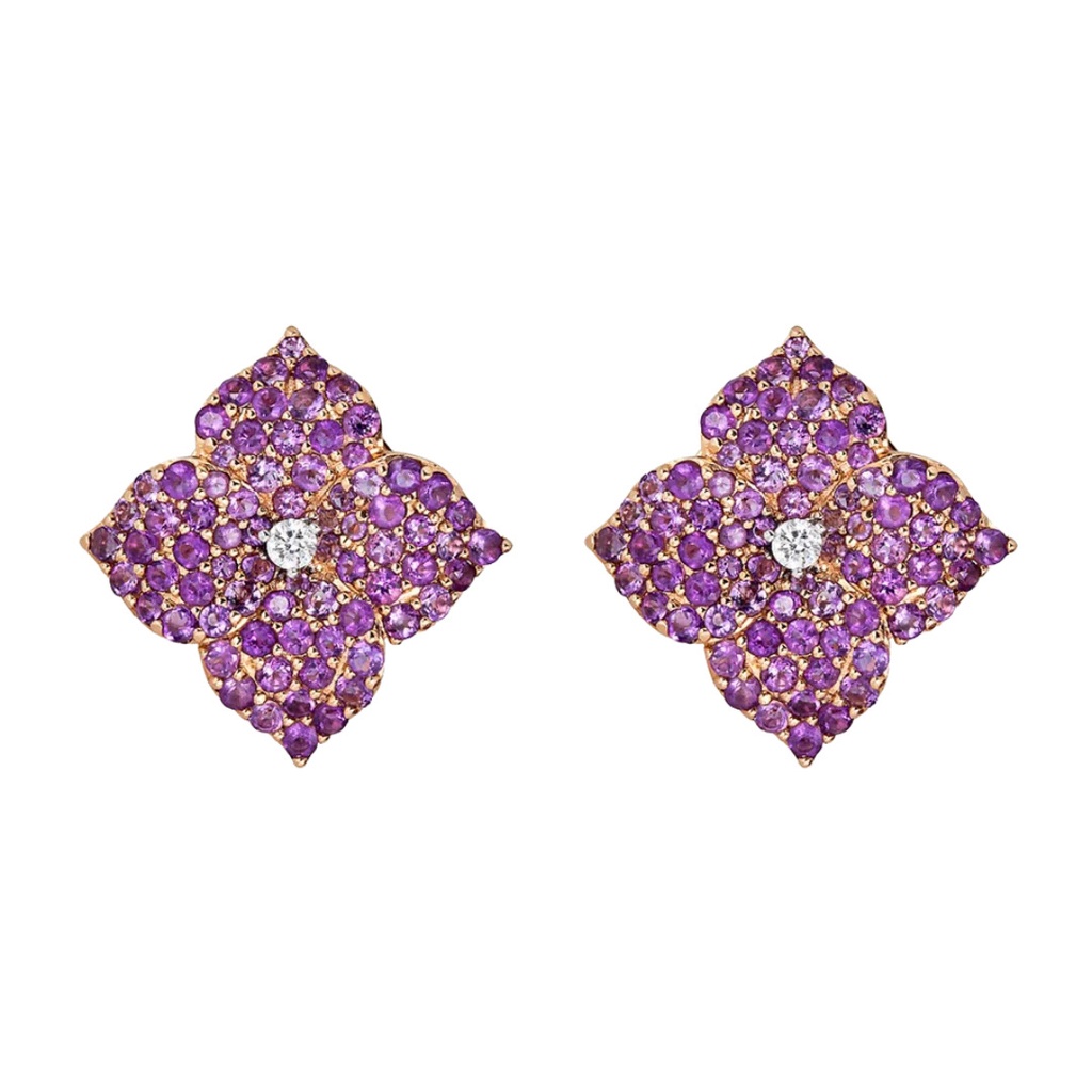 Piranesi Rose Gold Fiore Large Flower Earrings - Amethyst E4673-AM/RG