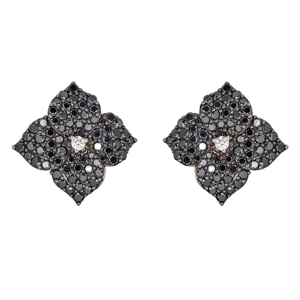 Piranesi Rose Gold Fiore Large Flower Earrings - Black Diamond E4673-BD/RG