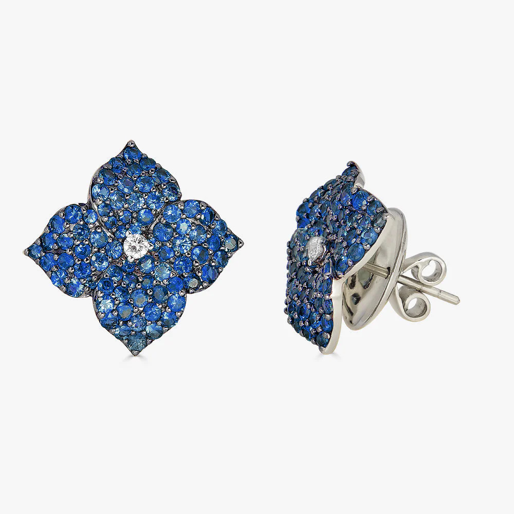 Piranesi Rose Gold Fiore Large Flower Earrings - Blue Sapphire E4673-B/WG #2