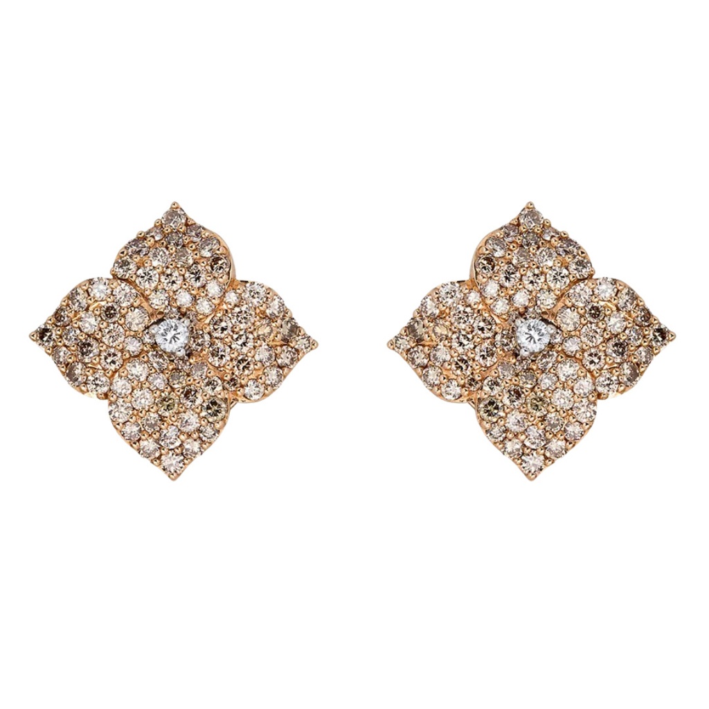 Piranesi Rose Gold Fiore Large Flower Earrings - Champagne Diamond E4673-CD/RG