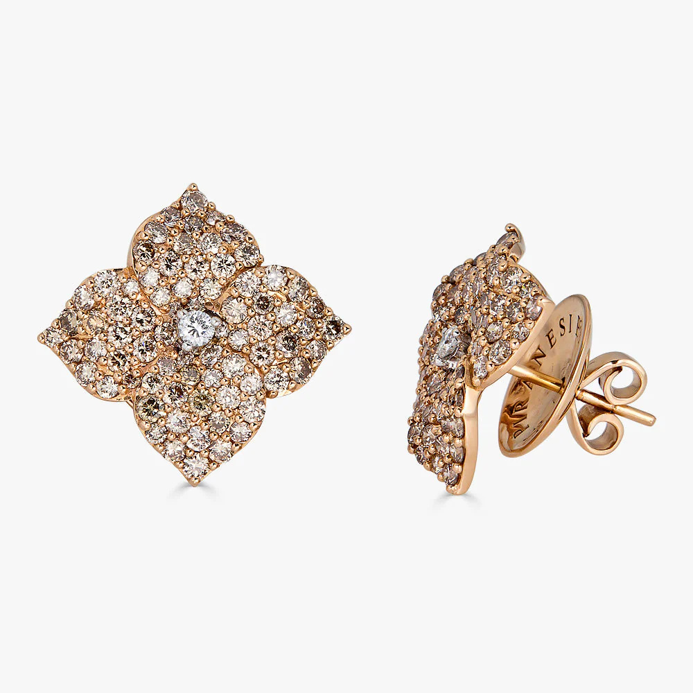 Piranesi Rose Gold Fiore Large Flower Earrings - Champagne Diamond E4673-CD/RG #2