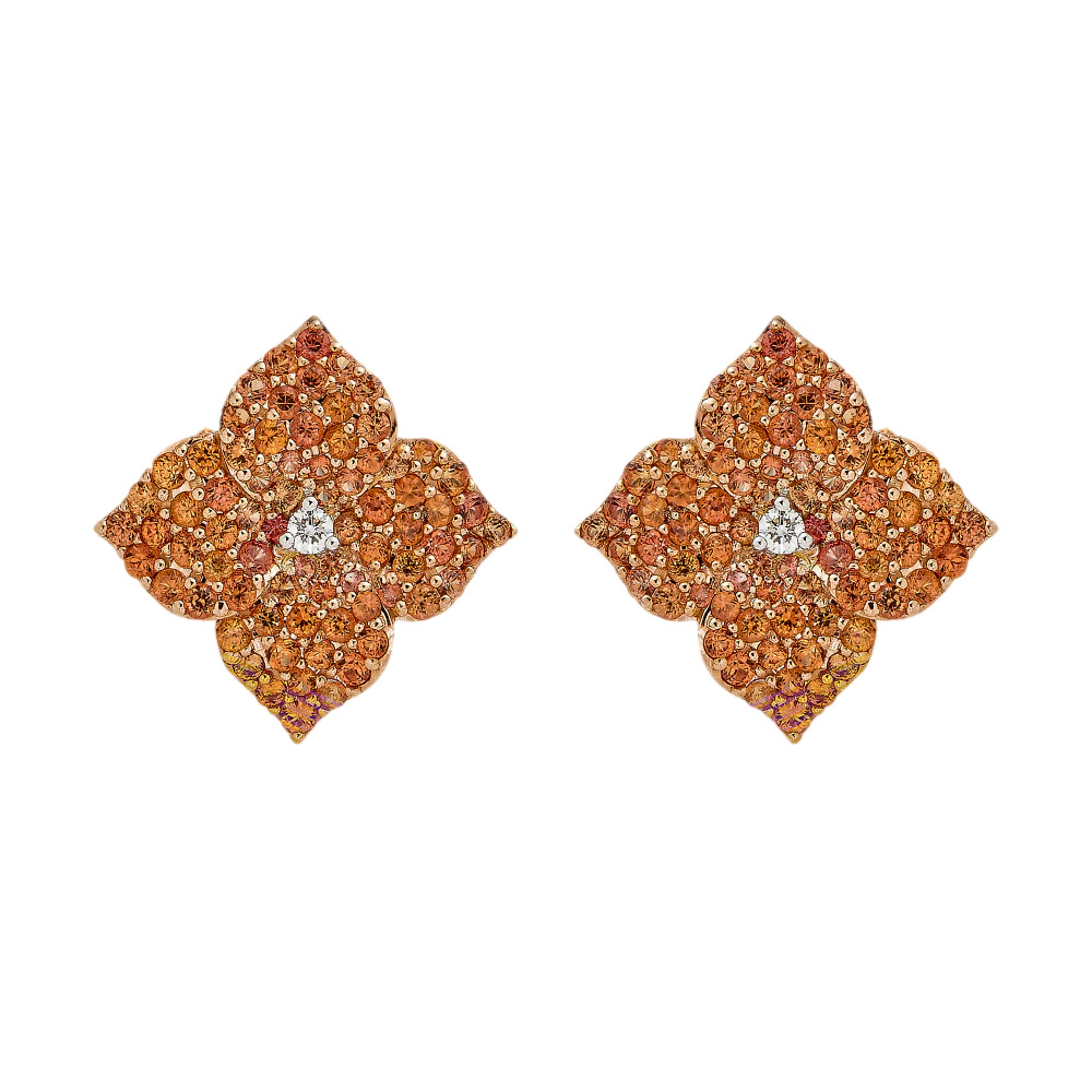 Piranesi Rose Gold Fiore Large Flower Earrings - Orange Sapphire E4673-OR/RG