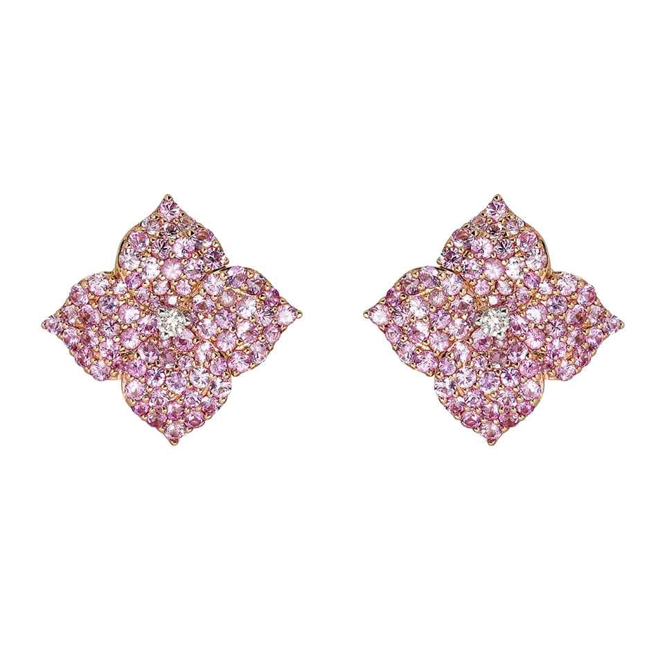 Piranesi Rose Gold Fiore Large Flower Earrings - Pink Sapphire E4673-PS/RG