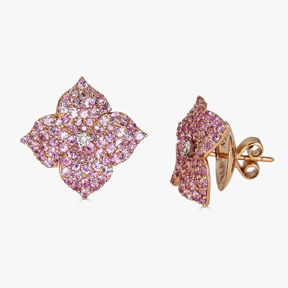 Piranesi Rose Gold Fiore Large Flower Earrings - Pink Sapphire E4673-PS/RG #2