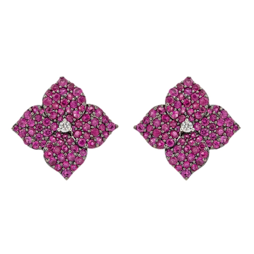 Piranesi Rose Gold Fiore Large Flower Earrings - Pink Sapphire E4673-DP/BRG