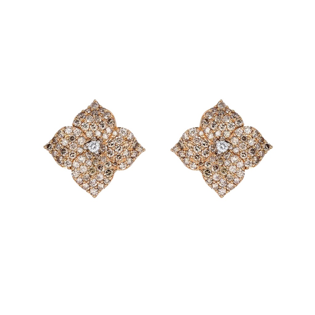 Piranesi Rose Gold Fiore Small Flower Earrings - Champagne Diamond E4514-CD/RG