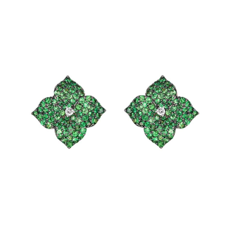 Piranesi Rose Gold Fiore Small Flower Earrings - Green Tsavorite E4514-TSA/YG