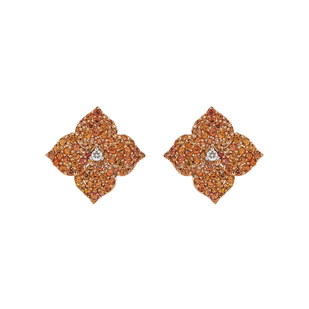 Piranesi Rose Gold Fiore Small Flower Earrings - Orange Sapphire E4514-OR/RG