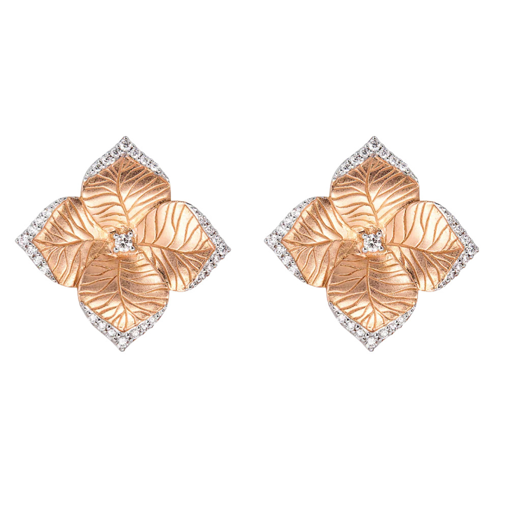 Piranesi Rose Gold Oro Fiore Large Flower Earrings With Diamonds E5180WD-RG
