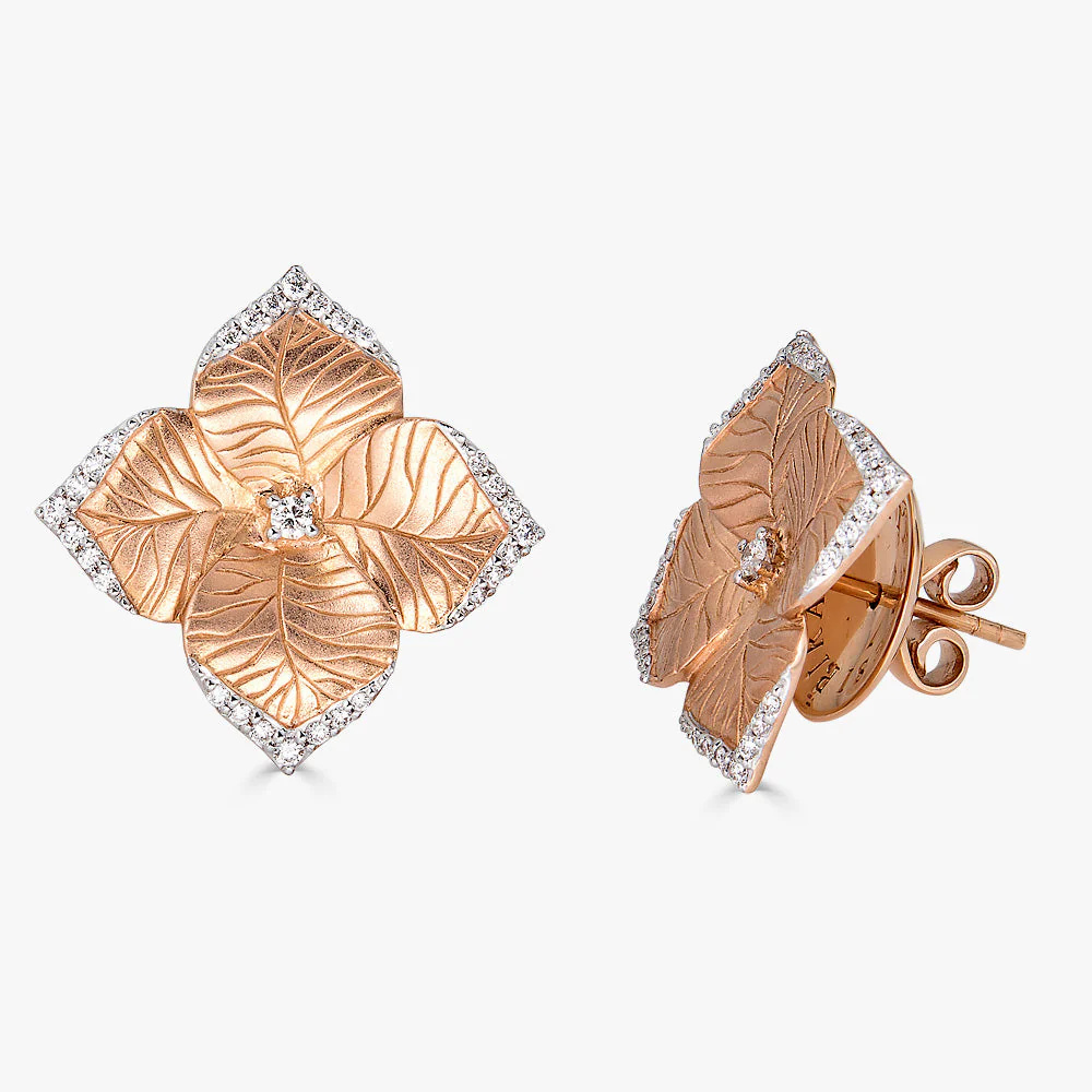 Piranesi Rose Gold Oro Fiore Large Flower Earrings With Diamonds E5180WD-RG #2