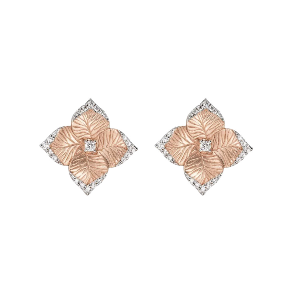 Piranesi Rose Gold Oro Fiore Small Flower Earrings With Diamonds E5182WD-RG