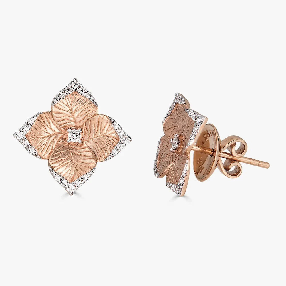 Piranesi Rose Gold Oro Fiore Small Flower Earrings With Diamonds E5182WD-RG #2