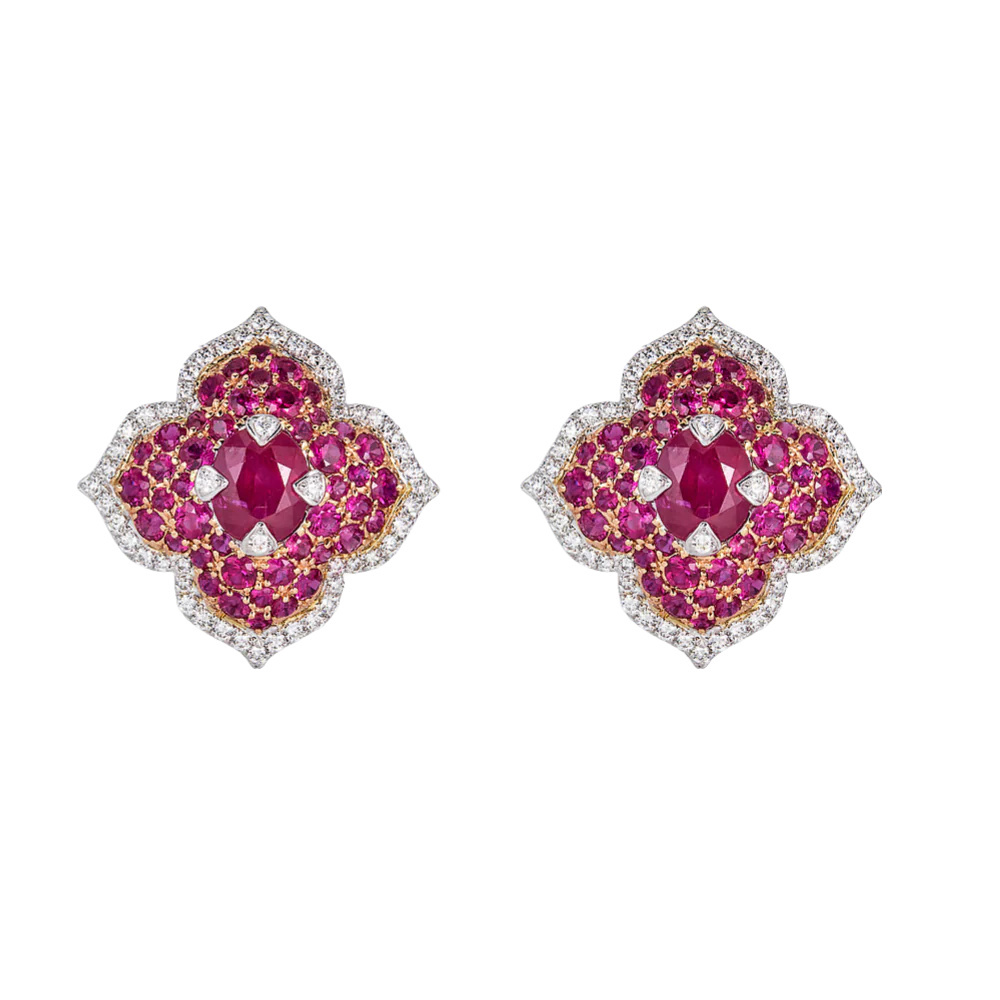 Piranesi Rose Gold Pasha Stud Earrings - Ruby E5136-OVRUB