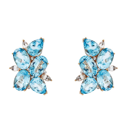 Piranesi Rose Gold Pietra Cluster Earrings - Blue Topaz E4697