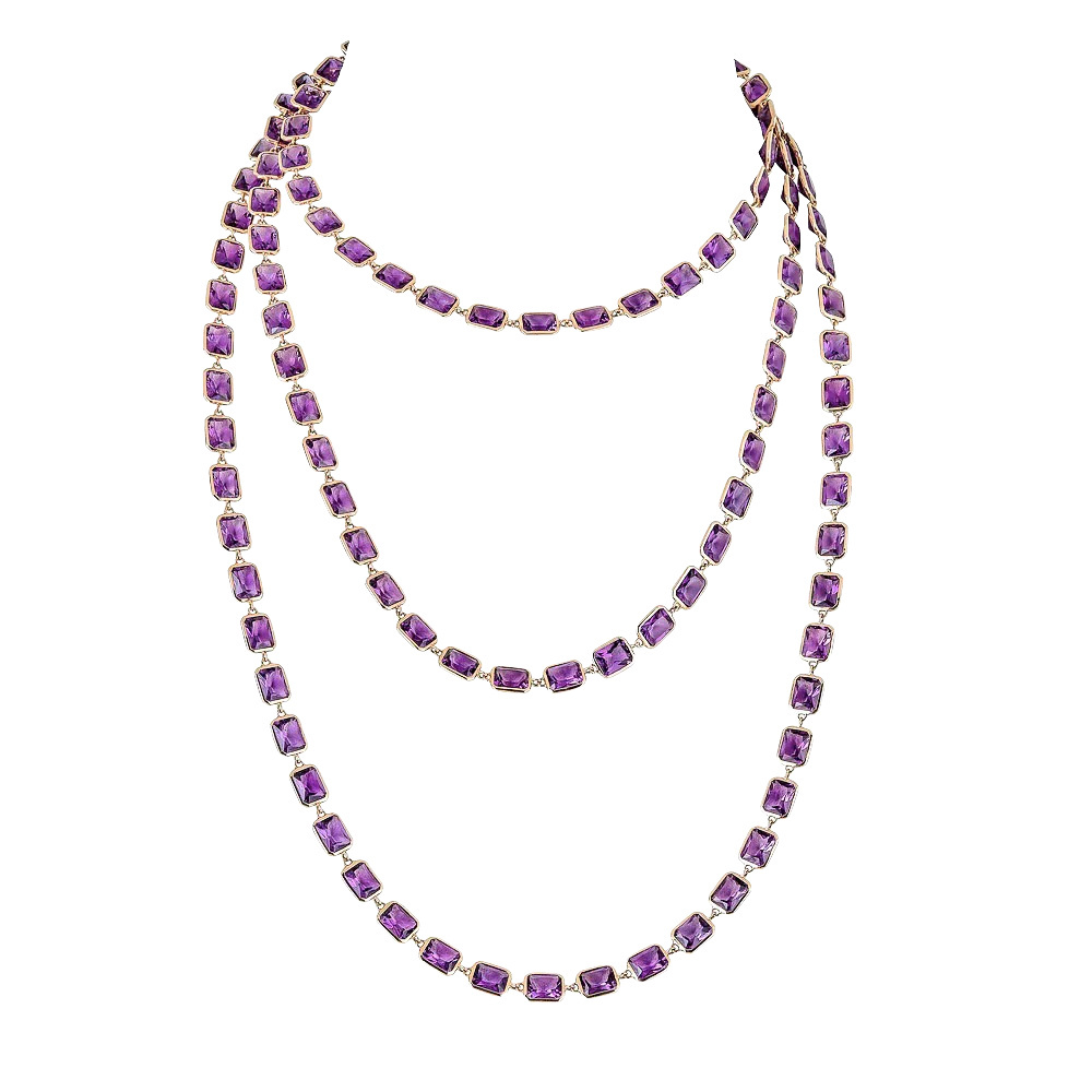 Piranesi Rose Gold Pietra Emerald Cut Chain Necklace - Amethyst N5999-AM72