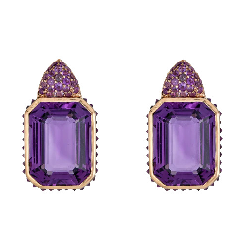 Piranesi Rose Gold Pietra Small Reverse Set Earrings - Amethyst E5228