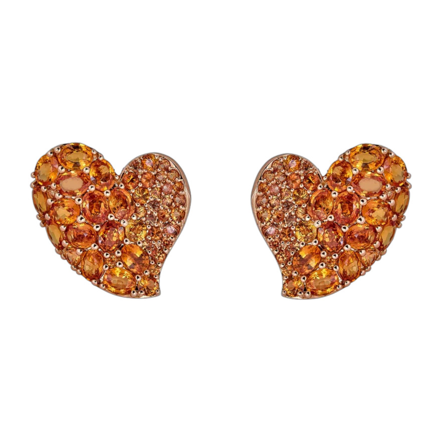 Piranesi Rose Gold Wave Heart Medium Earring - Orange Sapphire E5389-OR