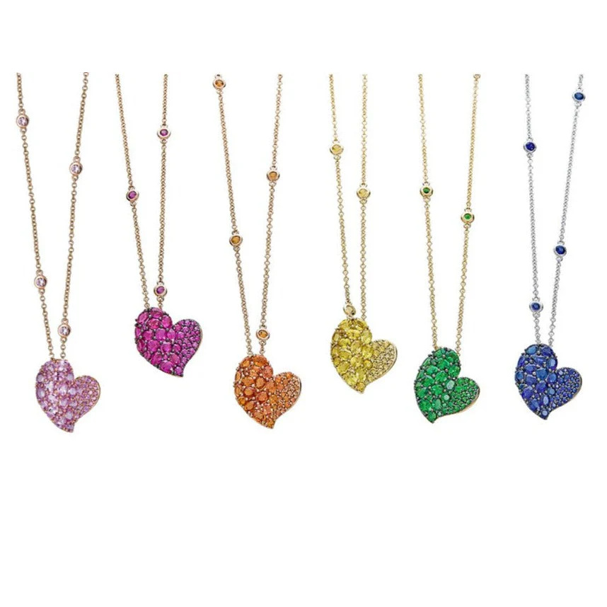 Piranesi Rose Gold Wave Heart Medium Necklace - Pink Sapphire N6088-DP #2