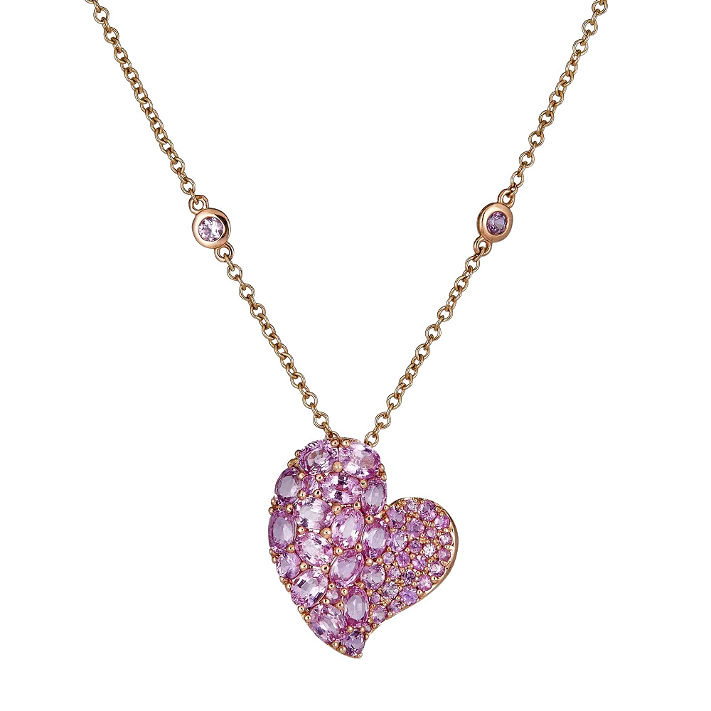 Piranesi Rose Gold Wave Heart Medium Necklace - Pink Sapphire N6088-P