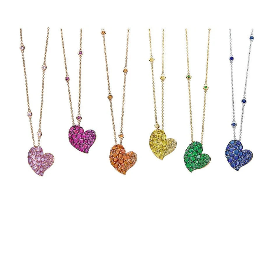 Piranesi Rose Gold Wave Heart Medium Necklace - Pink Sapphire N6088-P #2