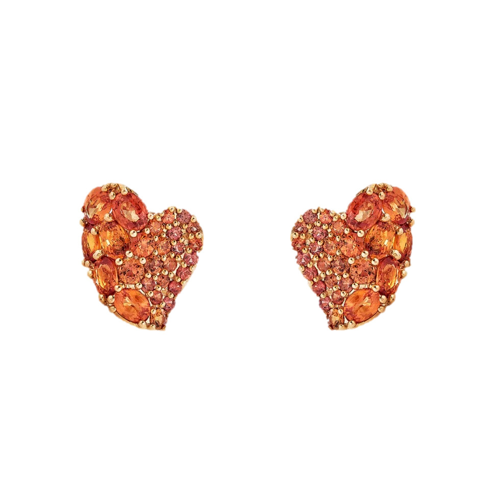 Piranesi Rose Gold Wave Heart Small Earring - Orange Sapphire E5017-OR