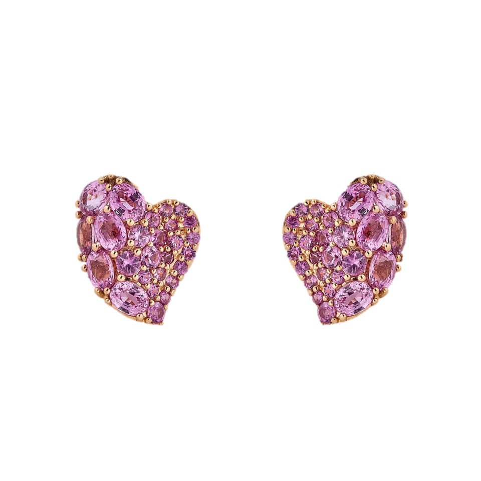 Piranesi Rose Gold Wave Heart Small Earring - Pink Sapphire E5017-P
