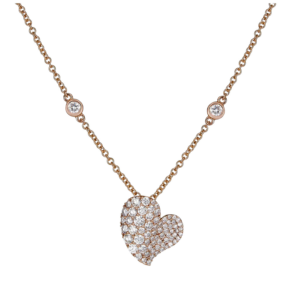 Piranesi Rose Gold Wave Heart Small Necklace N6087-DIA/RG