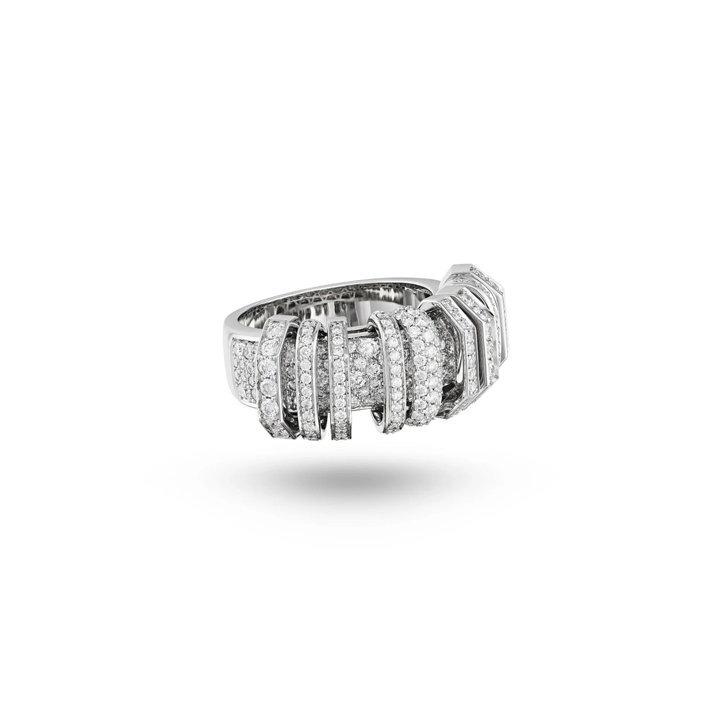 Marceline Small Akasha Ring With Pave On Band And Full Diamond Links R064AWG-EC48