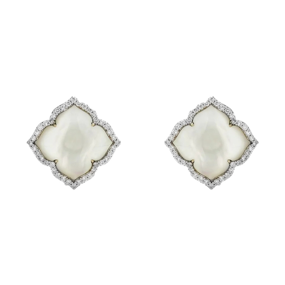 Piranesi White Gold Capri Small Flower Earrings - Mother of Pearl E5240-MOP