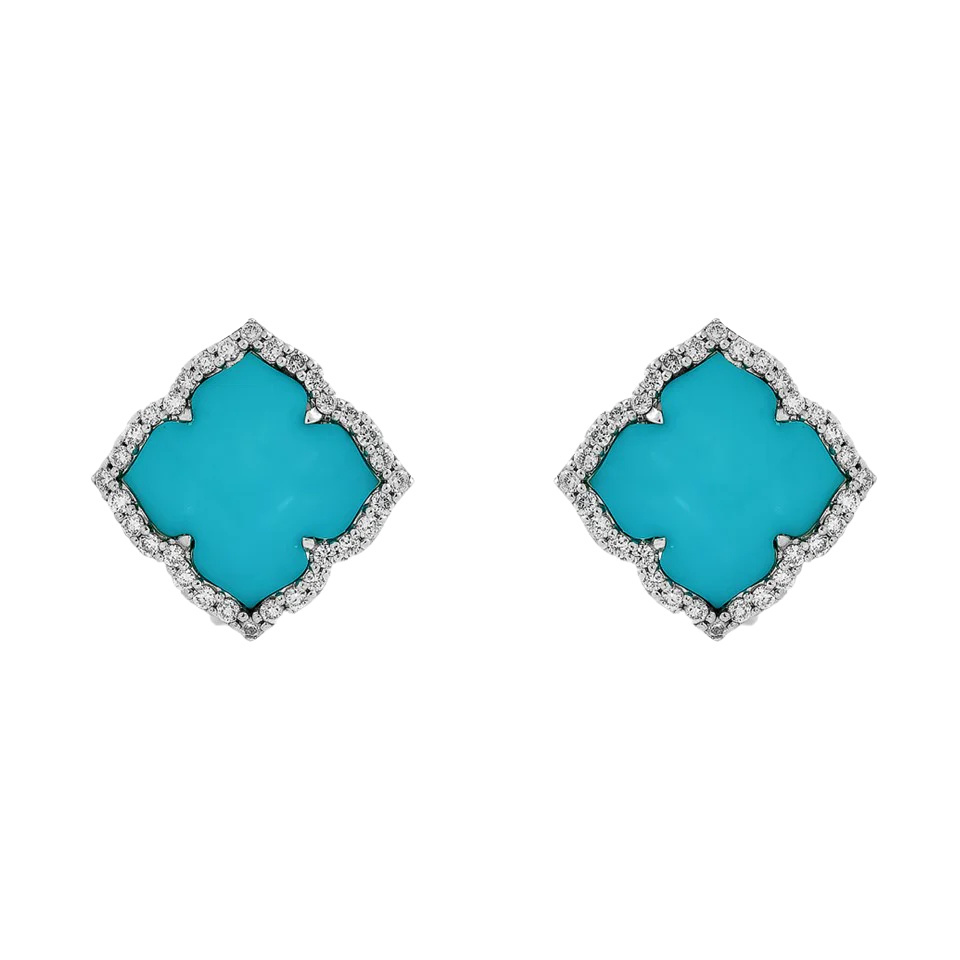 Piranesi White Gold Capri Small Flower Earrings - Turquoise E5240-TURQ/W