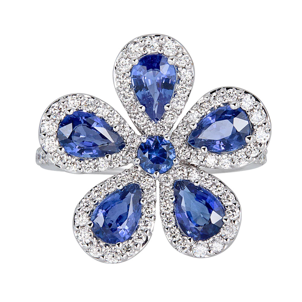 Piranesi White Gold Classic Flower Ring - Blue Sapphire