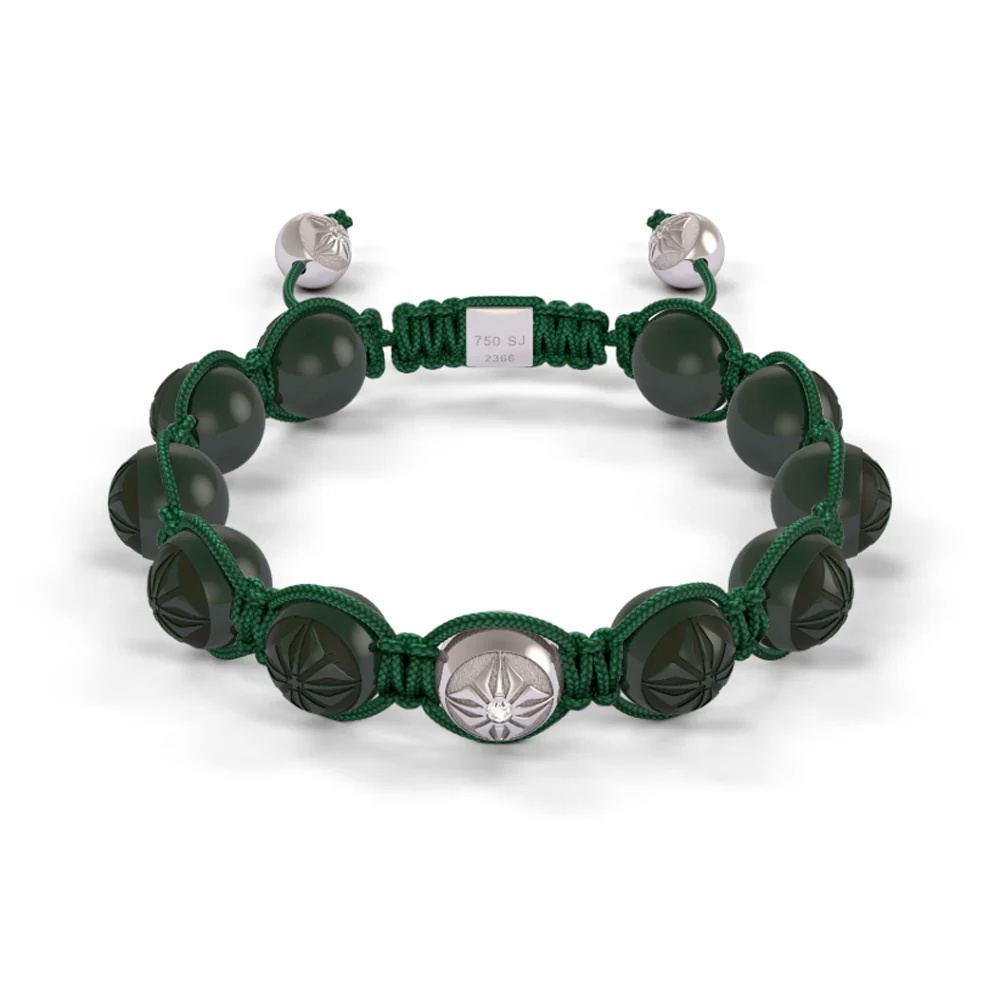 Shamballa Jewels White Gold Diamond & Green Ceramic 10mm Bead Braided Bracelet D234702