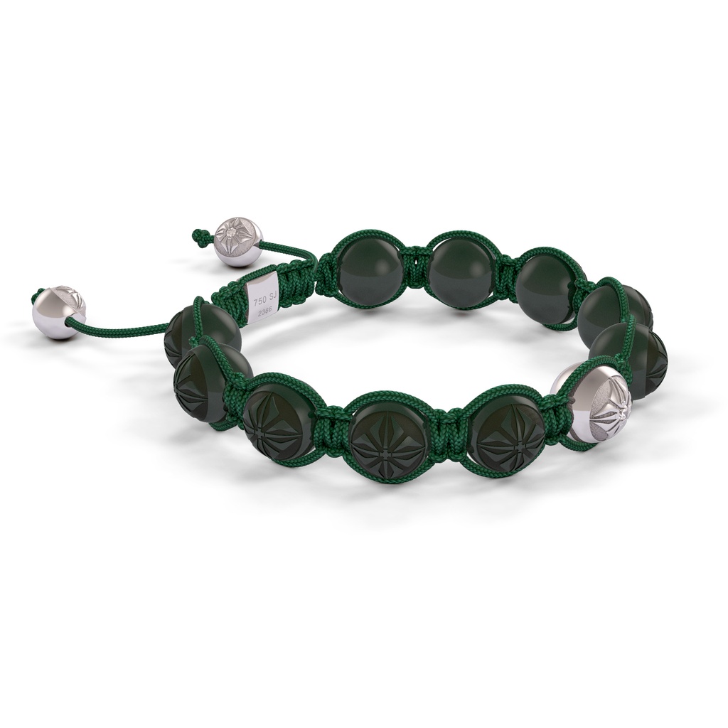 Shamballa Jewels White Gold Diamond & Green Ceramic 10mm Bead Braided Bracelet (Left View)