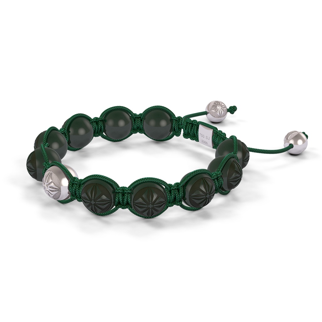 Shamballa Jewels White Gold Diamond & Green Ceramic 10mm Bead Braided Bracelet (Right View)