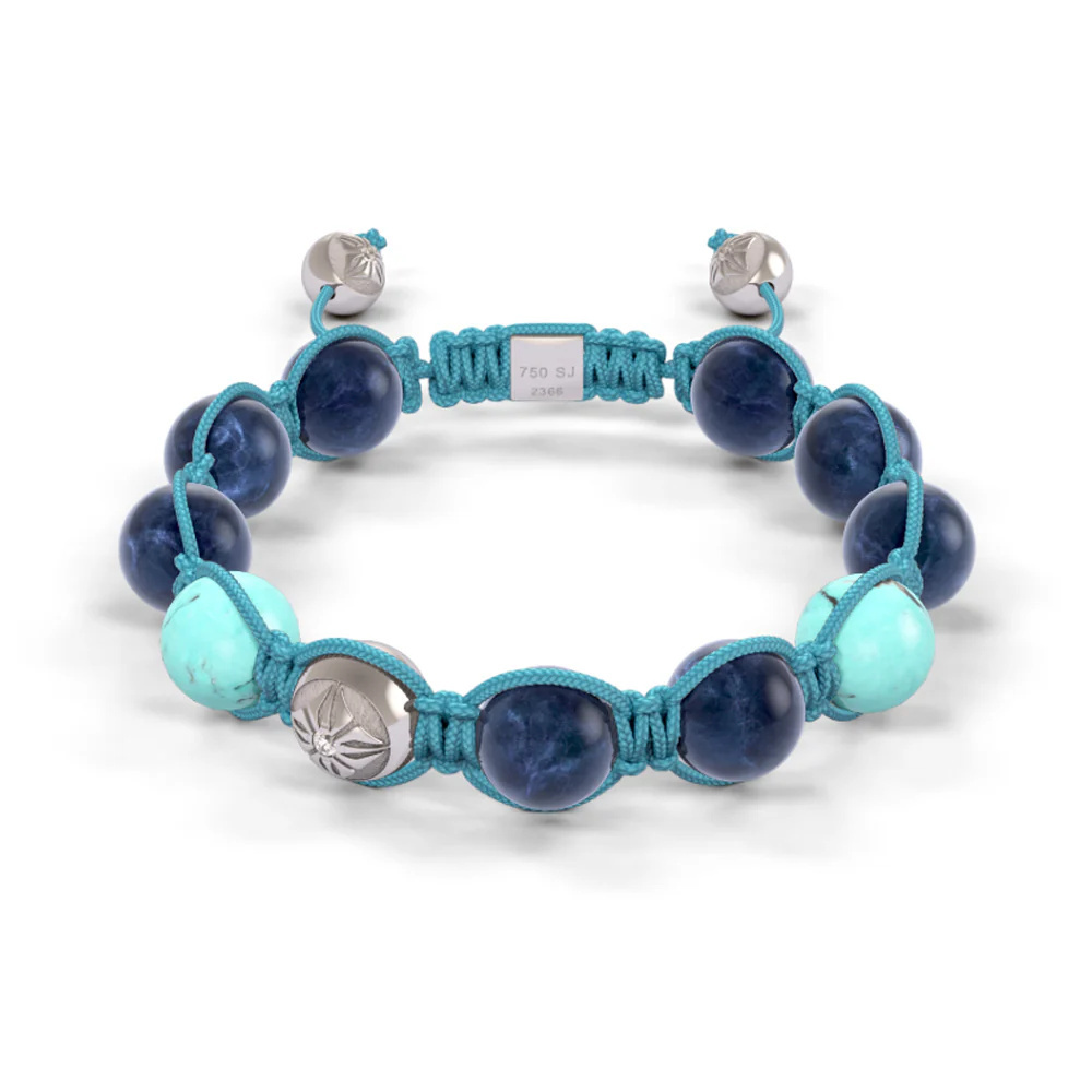 Shamballa Jewels White Gold Diamond Turquoise & Blue Sapphire 10mm Bead Braided Bracelet D234703