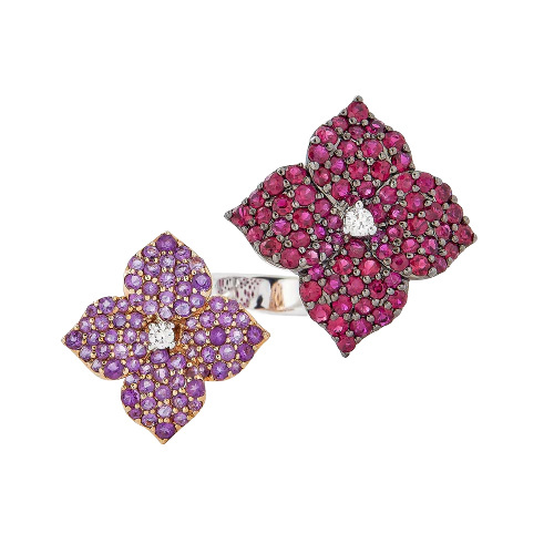 Piranesi White Gold Fiore Double Flower Ring - Amethyst