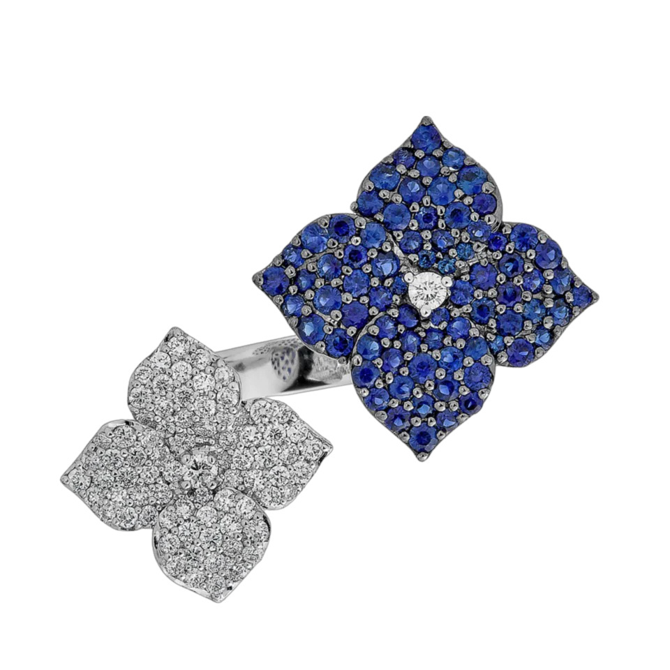 Piranesi White Gold Fiore Double Flower Ring - Blue Sapphire