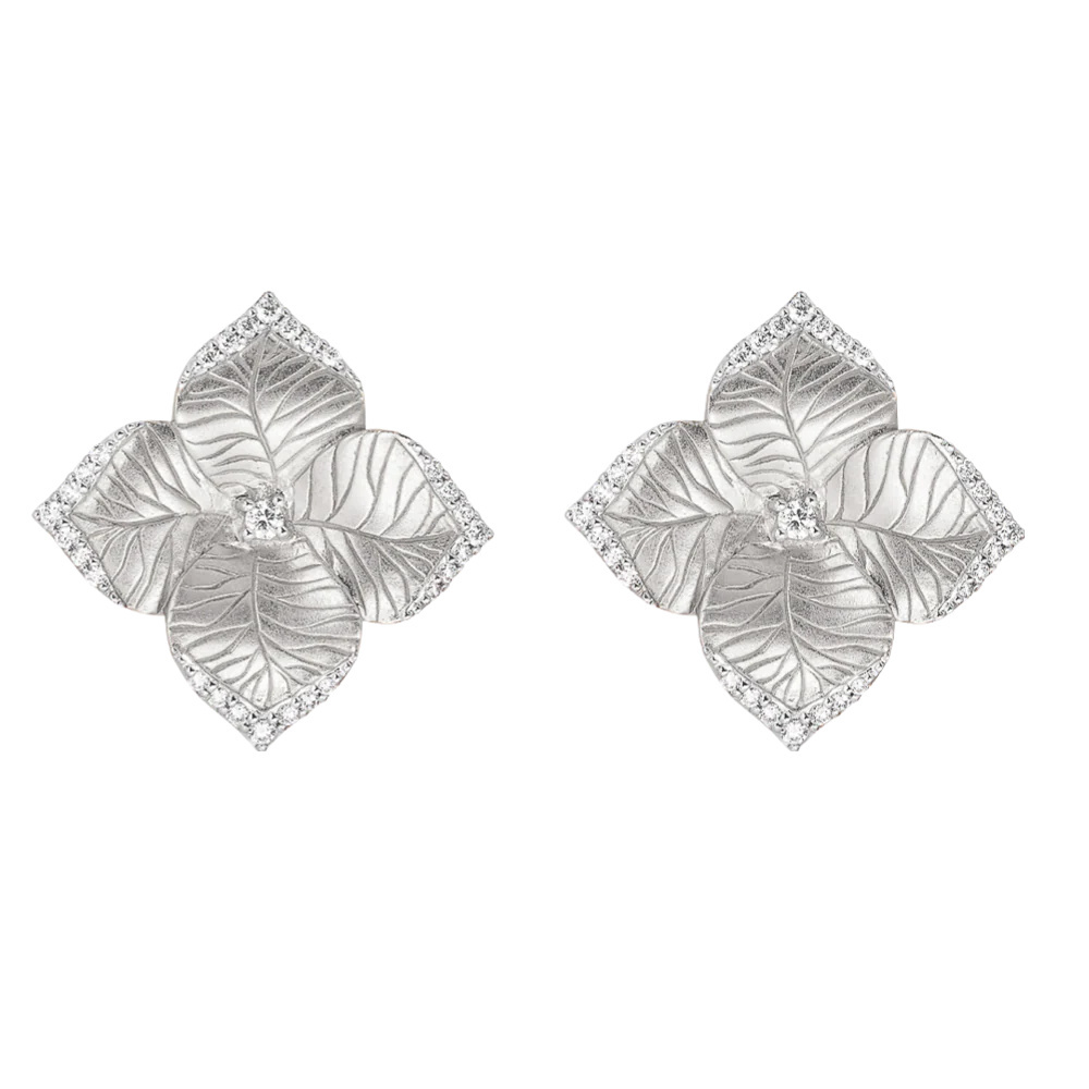 Piranesi White Gold Oro Fiore Large Flower Earrings With Diamonds E5180WD-WG