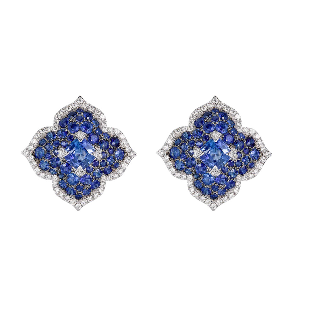 Piranesi White Gold Pasha Stud Earrings - Blue Sapphire E5136