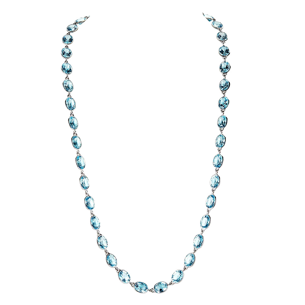 Piranesi White Gold Pietra Oval Chain Necklace - Blue Topaz N5735-BT24
