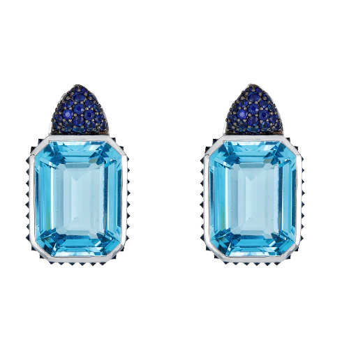 Piranesi White Gold Pietra Small Reverse Set Earrings - Blue Topaz E5228