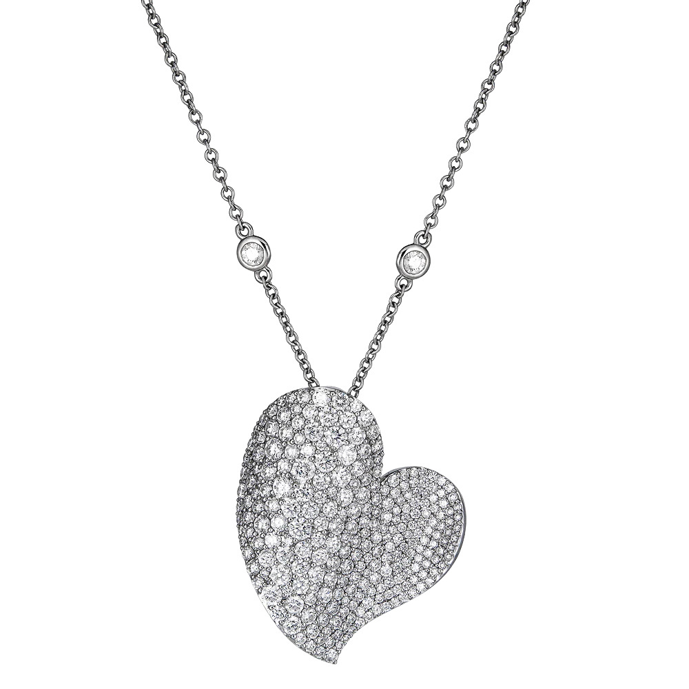 Piranesi White Gold Wave Heart Large Necklace N6089-DIA/WG