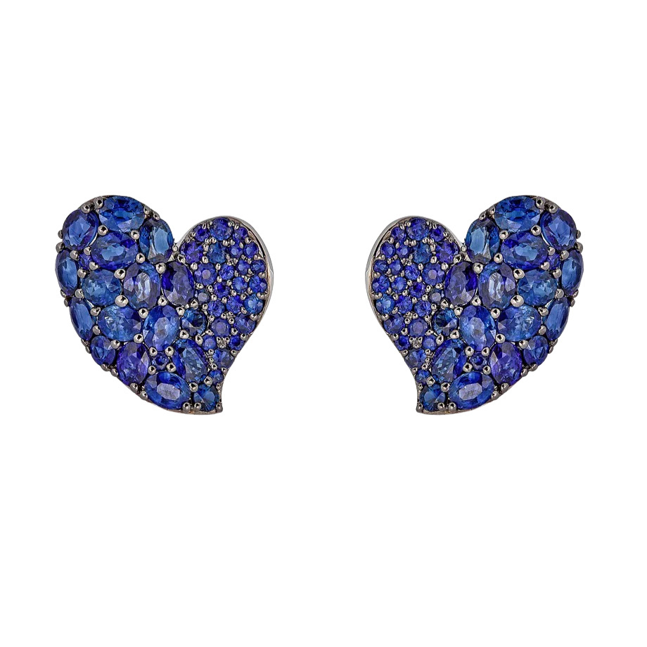 Piranesi White Gold Wave Heart Medium Earring - Blue Sapphire E5389-B