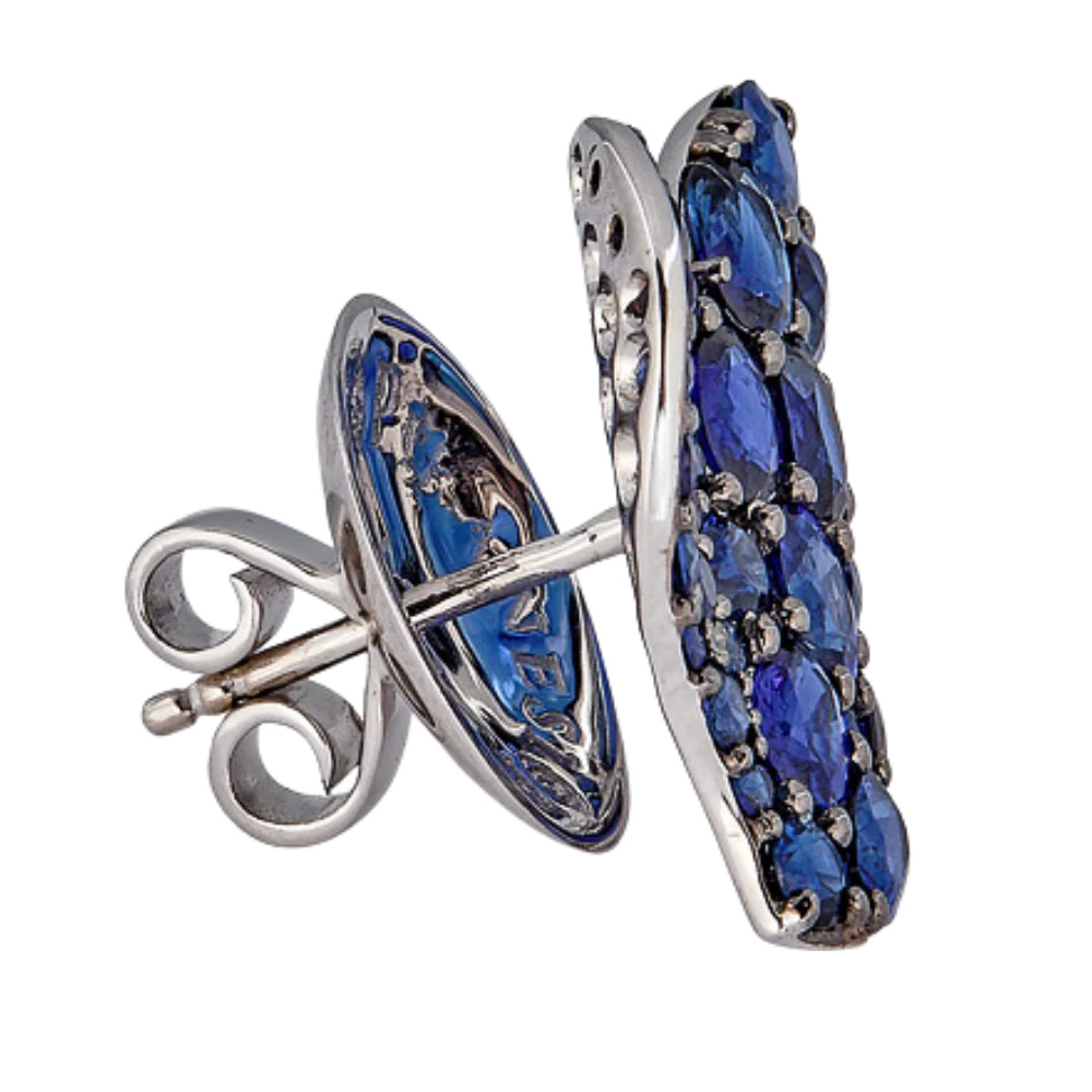 Piranesi White Gold Wave Heart Medium Earring - Blue Sapphire E5389-B #2